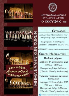 ΤΜΗΜΑ ΕΛΛΗΝΙΚΩΝ ΧΟΡΩΝ – ΕΝΑΡΞΗ ΕΓΓΡAΦΩΝ